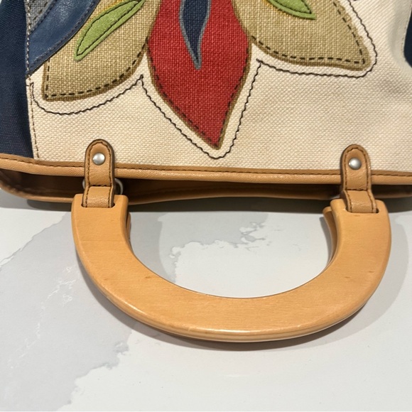 RELIC Floral Canvas and Tan Leather Trim with Wooden Handles Shoulder Bag - Picture 6 of 14